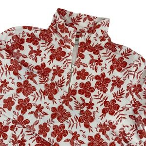 Orvis Red Floral Print Zip-Up Jacket Tropical Hawaiian Hibiscus Pattern Size M